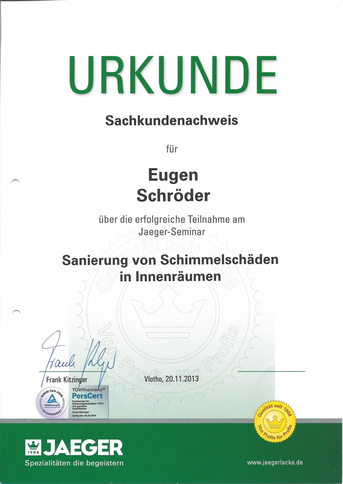 Sachkundenachweis Schimmelsanierung